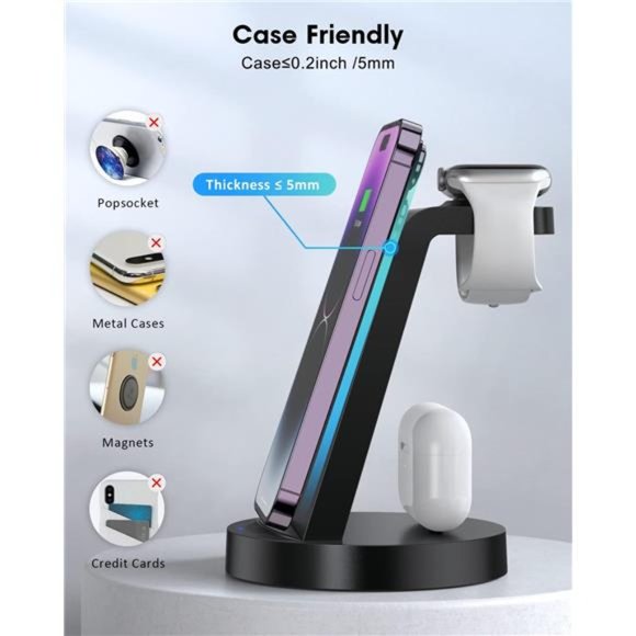 Wireless Charging Station, 3 in 1 Wireless Charger iPhone Fast Charging Stand - Picture 2 of 6